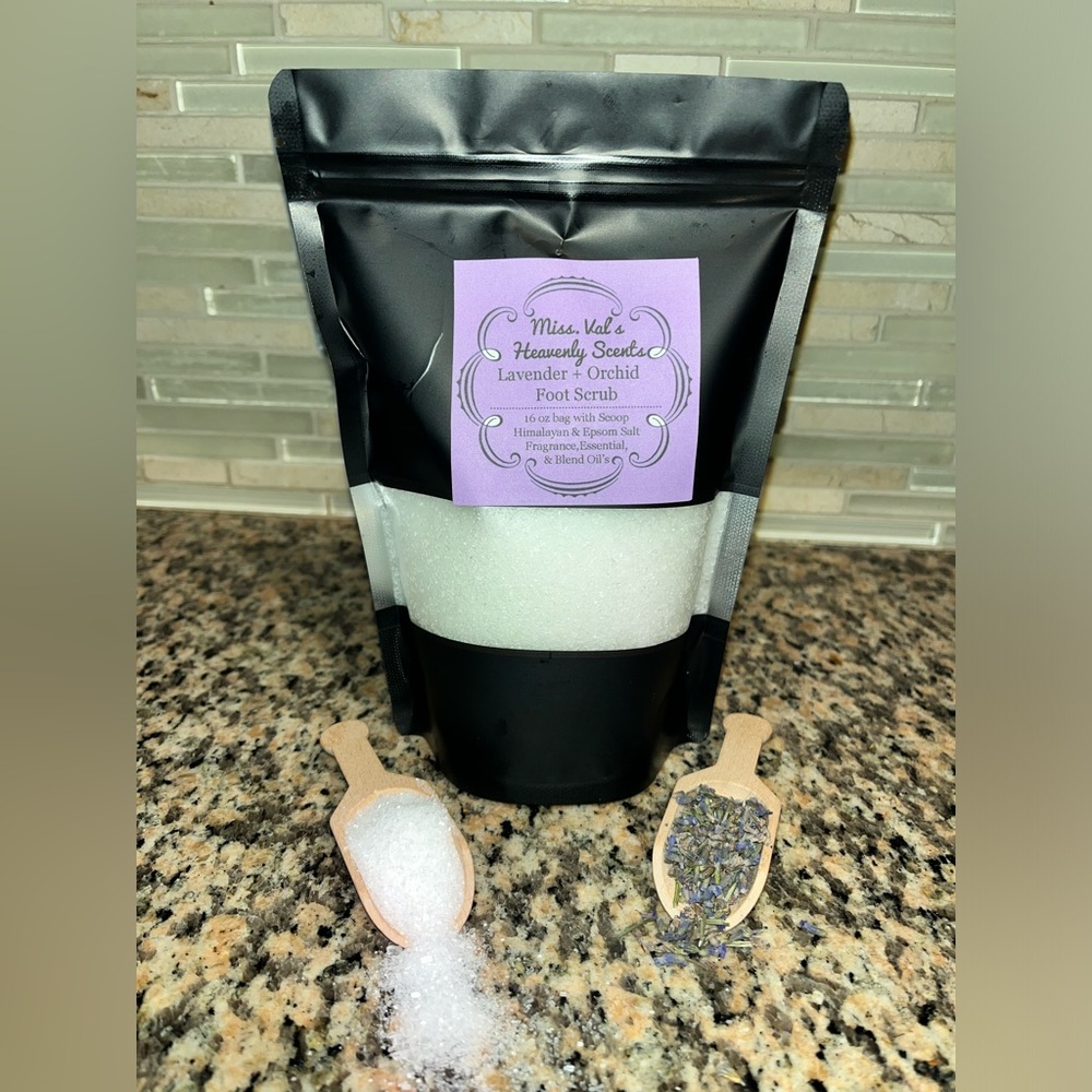 Lavender + orchid Foot Scrub Himalaya & Epson Salt Miss.Val’s Heavenly Scents
